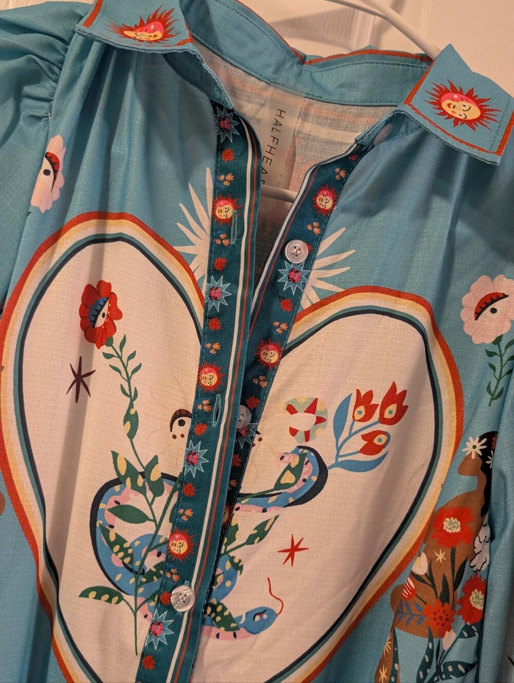 Bohemian Floral Heart Print Maxi Dress in Teal and Cream - Picture 3 of 5